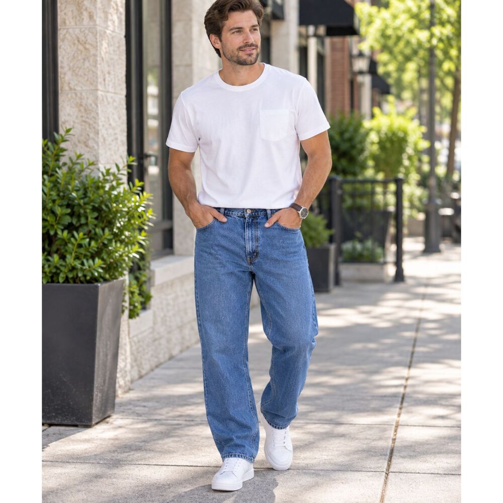 Levis 550 Mens Size 46x29 Relaxed Fit Tapered Leg Jeans Casual Blue Denim Work